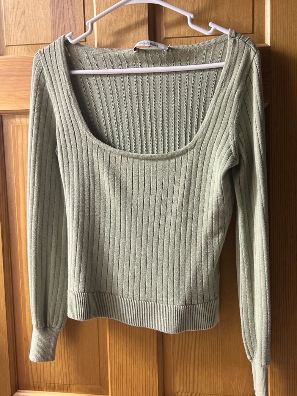 Stitches & stripes Ribbed Scoop Neck Women's Sweater in Sage Green